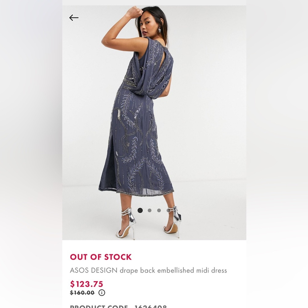 ASOS DESIGN drape back embellished midi dress